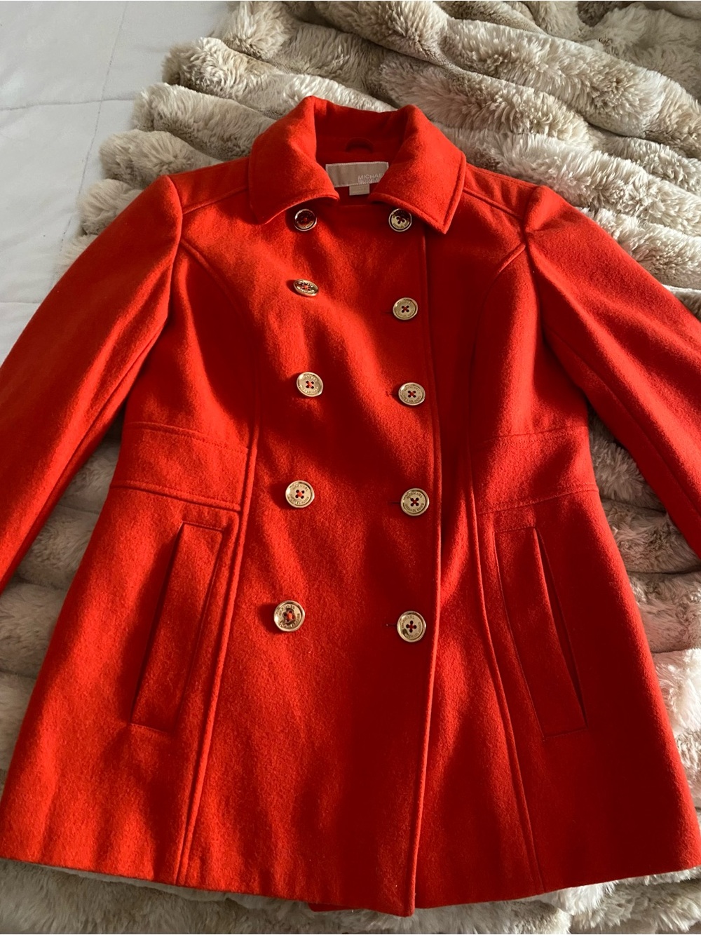 Michael Kors Bright Red Double-Breasted Trench Coat